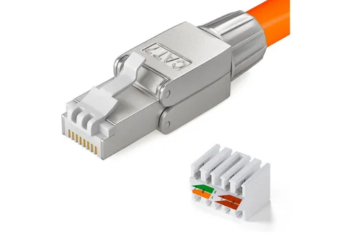HB-DIGITAL Netzwerkstecker Netzwerkstecker CAT7 schmal RJ45 LSA STP Zinklegierung, Kontaktoberfläche: Schirmversion 50u vergoldet