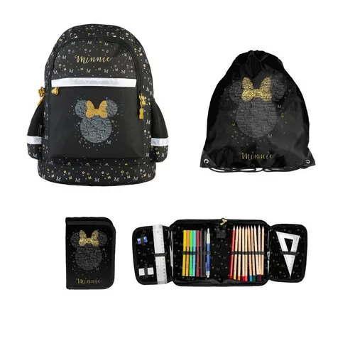 PASO Schulrucksack 3 TEILE SCHULSET: RUCKSACK, TURNBEUTEL, BEFÜLLTE FEDERMAPPE - MINNIE