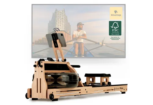 SportPlus Rudergerät SP-WR-1800, Holz-Wasser-Rudergerät - Rudergerät aus FSC®-zertifiziertem Natur-Massivholz, bietet authentisches Rudergefühl mit Wasserwiderstand und ist ideal für ein effektives Training zu Hause.
