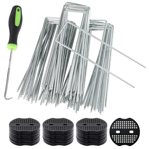 Erdhaken Garten U-förmig 50 Stück, Rostfreie Bodenanker für Unkrautvlies | 150 mm Gartennägel mit Unterlegscheiben, Robuste Befestigungshaken für Rasen, Gartenvlies, Folien, Zäune und Camping