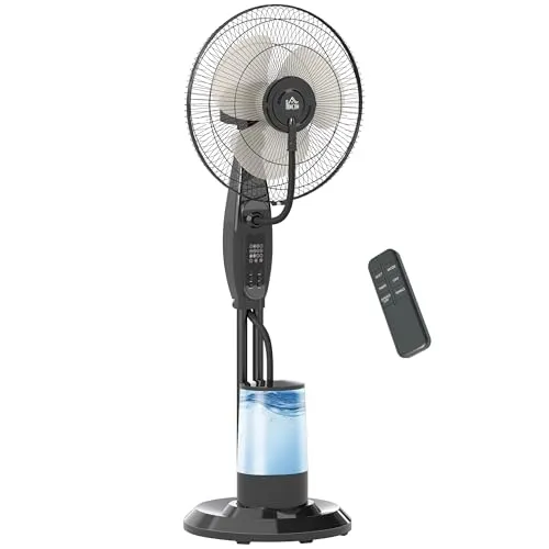 HOMCOM Ventilator mit Wasserkühlung - 120 cm, oszillierend mit Fernbedienung - Standventilator mit innovativer Ultraschallvernebelung für eine kühlende Brise ohne Trockenheit, ideal für Wohnzimmer und Schlafzimmer.