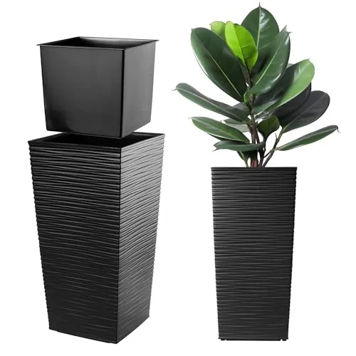 KADAX Pflanzkübel mit Innentopf, Höhe 68cm, Schwarz – Wetterfester Blumentopf für Innen & Außen, ideal für Garten, Balkon & Terrasse, zum Bepflanzen, Dekorieren und als stilvoller Übertopf