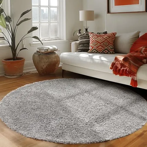 Carpettex Hochflor Teppich 120 cm Rund Hellgrau - Flauschiger Extra Weich und Pflegeleicht - Shaggy Modern Einfarbig Design für Wohnzimmer, Schlafzimmer, Esszimmer und Küche