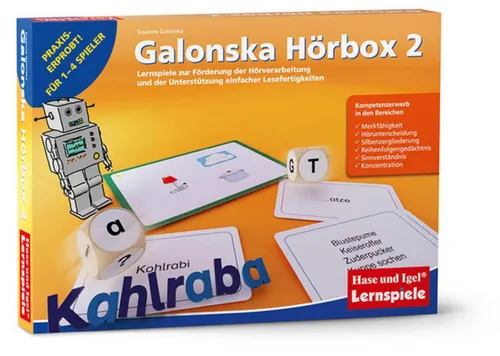 Galonska Hörbox 2 - Interaktives Lernspiel für Kinder - Gesellschaftsspiel zur Förderung von Lesefertigkeiten und Hörunterscheidung. Enthält 7 Kartenspiele, Spielpläne und umfangreiches Begleitmaterial.