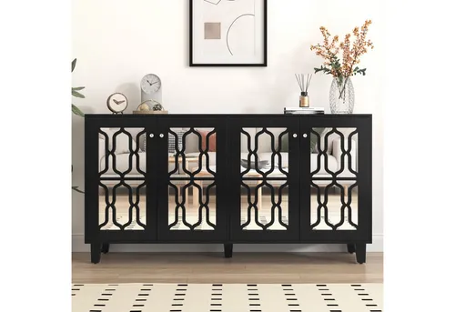 MODFU Sideboard Anrichte 160x84x40 cm, Weiß mit Spiegeloberfläche