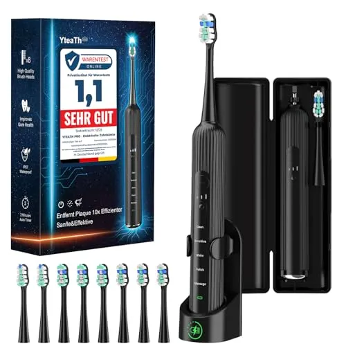 Elektrische Schallzahnbürste für Erwachsene & Kinder,5 Putzmodi mit 3 Intensitätsstufen,8 Ersatzbürstenköpfe & Reiseetui,Wiederaufladbare Sonic Toothbrush