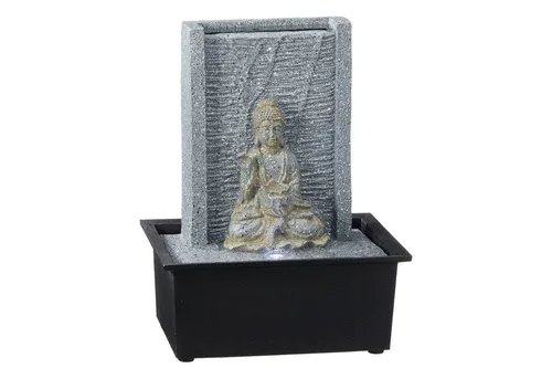 Zimmerbrunnen mit Beleuchtung und Buddhafigur 26,5 cm - Feng Shui Zimmerbrunnen mit stilvoller Buddhafigur und integrierter LED-Beleuchtung, sorgt für entspannende Atmosphäre und Luftbefeuchtung.