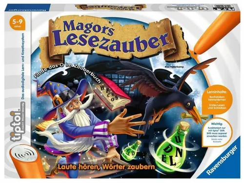 Ravensburger tiptoi Spiel 00511 Magors Lesezauber - Gesellschaftsspiel für Kinder ab 5 Jahren, fördert das Lesenlernen mit Buchstaben und Anlauten in drei Schwierigkeitsstufen.