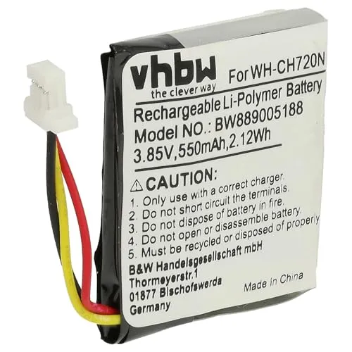 vhbw Akku kompatibel mit Sony WH-XB910N Wireless Headset Kopfhörer (550 mAh, 3,85 V, Li-Polymer)