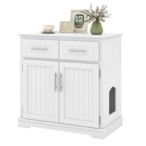 GOPLUS 3 in 1 Katzenschrank für Katzentoilette - Praktisches Haustierhaus mit Stauraum - Multifunktionaler Katzenschrank mit Doppeltüren und 2 Schubladen. Bietet Platz für eine Katzentoilette oder ein Katzenhaus, kombiniert Stauraum mit stilvollem Design und sorgt für eine angenehme Umgebung für Ihre Katze.