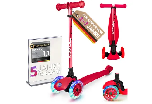kinnaz ONE Premium Roller für Kinder ab 2 Jahren - Faltbarer Kinderroller mit 5-fach höhenverstellbarem Lenker und batterielosen LED Rädern für mehr Sichtbarkeit. Ideal für Kinder von 2-6 Jahren, sicher und stabil mit 50KG Tragfähigkeit.