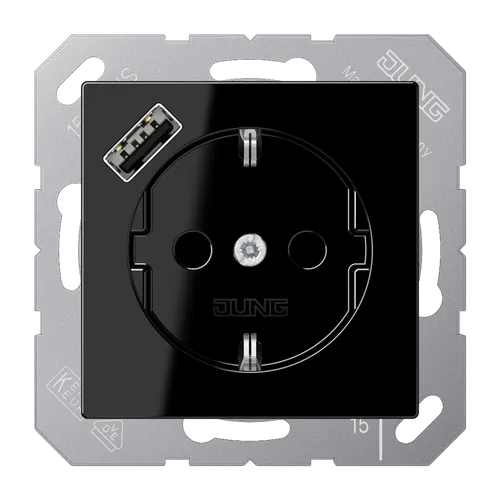 Jung SCHUKO-Steckdose mit USB-Ladegerät Typ A (schwarz) in schwarz von Jung