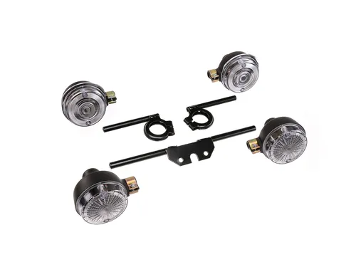 Set: 4 weiße Blinker rund, komplett inkl. Blinkerträger schwarz - für Simson S50