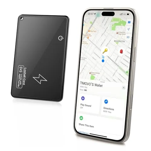TiMOVO Slim Wallet Tracker Card für Apple Find My, (Nur iOS) Wireless Charging Wiederaufladbare Brieftasche Finder für Geldbeutel Gepäckanhänger,Pässe, IP68 Wasserdicht Bluetooth Item Tracker, Schwarz