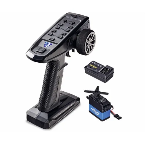 Carson 500111 Fernsteuerung FS 3K Reflex Wheel Pro 4 - RC Fernsteuerung mit 3 Kanälen und 5kg Servo, ideal für verschiedene Maßstäbe von 1/18 bis 1/4, bietet präzise Steuerung und Flexibilität für Modellbau-Enthusiasten.