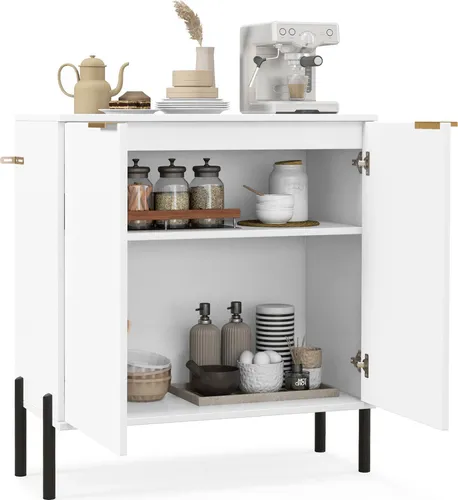KOMFOTTEU Küchenschrank mit 2 Türen, Sideboard mit Anti-Kipp-Kit und Metallbeinen, Buffetschrank Beistellschrank 70 x 37 x 78 cm, für Wohnzimmer, Esszimmer, Weiß