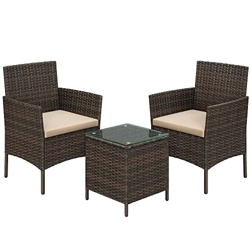 SONGMICS Balkonmöbel Set aus PE-Polyrattan - Stylishes Unterhaltungsset für die Terrasse mit robustem Tisch und 2 bequemen Stühlen, ideal für entspannte Stunden im Freien.