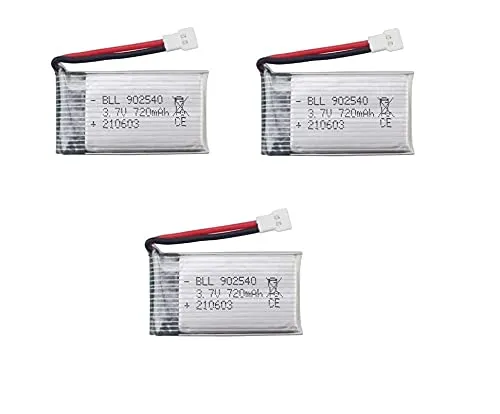 YUNIQUE GREEN-CLEAN-POWER - Set von 3 LiPo Batterien 720mAh 3.7V für RC Drohnen | Kompatibel mit Syma X5, X5C, X5SC, X5SW, Cheerson CX-30W, Skytech M68, Wltoys F949 | Silber | 45x25x10 mm - 17 gr