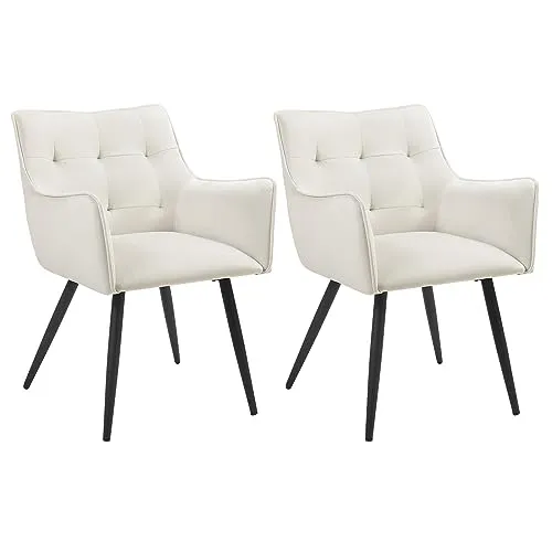 WOLTU Esszimmerstühle 2er-Set, Sessel, Küchenstuhl, Polsterstuhl, Stuhl mit Armlehnen Rückenlehne, Wohnzimmerstuhl mit Samtbezug, Metallbeine, für Esszimmer Küche, Cremeweiß, BH374cm-2