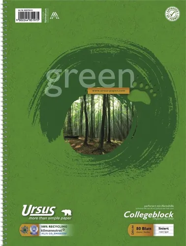 Ursus - Ludwig Bähr Notizblock Kollegblock green A4 70g/qm liniert Lineatur 21 VE=80 Blatt