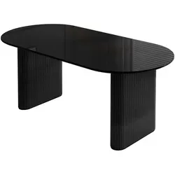 Esstisch OVI mit geriffelter Tischbasis, Schwarz - Moderner Esstisch OVI mit ovaler Tischplatte (180 cm), ideal für gesellige Familienabende. Stilvolle Rillenbasis und hochglänzende Oberfläche sorgen für einen eleganten Akzent in Ihrem Esszimmer.