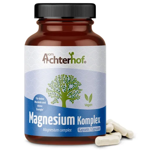 Magnesium Komplex 180 Kapseln | Hochdosiert & Vegan - Magnesiumpräparate mit 219 mg reinem Magnesium pro Tagesdosis aus 5 hochwertigen Komponenten für mehr Energie und starke Nerven im Alltag.
