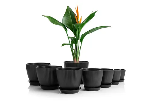 BigDean 8er Blumentopf Set mit Untersetzer - Anthrazit - Vielseitiges 8er Set Blumentöpfe in verschiedenen Größen, ideal für Innen und Außen. Inklusive Untersetzer für saubere Nutzung und optimale Wasserzirkulation für gesunde Pflanzen.