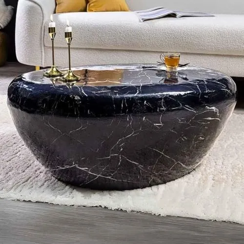 LEBENSwohnART Design Couchtisch Martello 75cm schwarz Marmor-Look Metall Handarbeitg