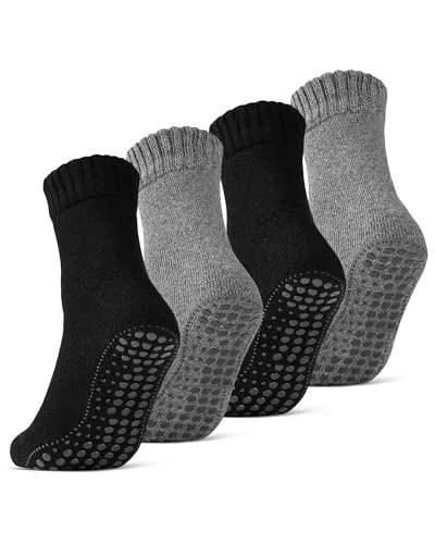 6 Paar ABS Socken Herren Damen - Anti Rutsch Wolle Schwarz/Anthrazit - Warme, rutschfeste Socken mit ABS-Sohle für sicheren Halt auf glatten Böden. Angenehmer Komfortbund ohne Gummidruck und atmungsaktive Wolle für optimalen Tragekomfort.