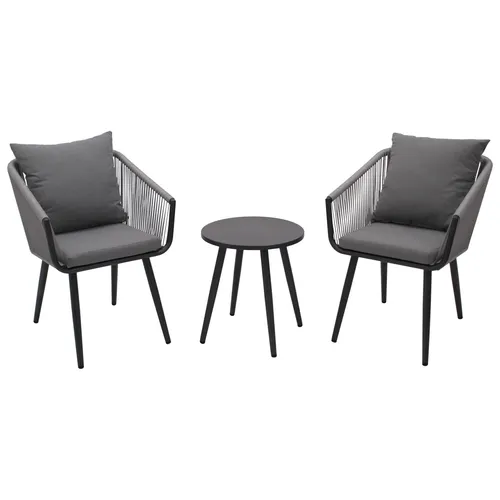 Sitzgruppe Bistroset Gartenset Gartengarnitur RIVA 3-tlg Alu anthrzait Rope grau
