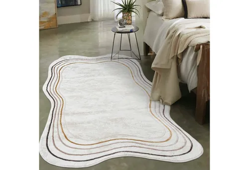 Mazovia Designteppich Modern Unregelmäßig Teppich Weich Teppich für Wohnzimmer Beige Creme, 80 x 150 cm, Fußbodenheizung