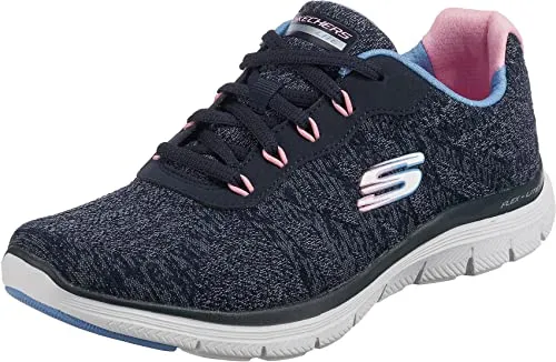 Skechers Flex Appeal 4.0 - Fresh Move Damen Sneaker Blau 36 EU - Sportlicher Damen Sneaker mit atmungsaktivem Skech-Knit-Mesh, gepolsterter Air-Cooled Memory Foam Innensohle und flexibler Gummi-Traktionssohle. Ideal für Freizeit und Sport, maschinenwaschbar und vegan.