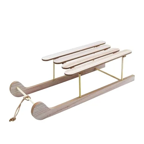 Holz Dekoschlitten Natur mit Seil - 50 cm x 19 cm - Miniatur Deko Schlitten mit Naturkordel - Holzschlitten klein zum Basteln und Dekorieren für Weihnachten Advent Winter Tischdeko