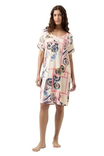 Mey Fragmented Garden Damen Nachthemd Almond Milk (XXL) - Elegantes Nachthemd mit einzigartigem Aquarellprint von Blüten und Schmetterlingen. V-Neck mit Satin-Details und umgeschlagenen Armabschlüssen für hohen Tragekomfort.