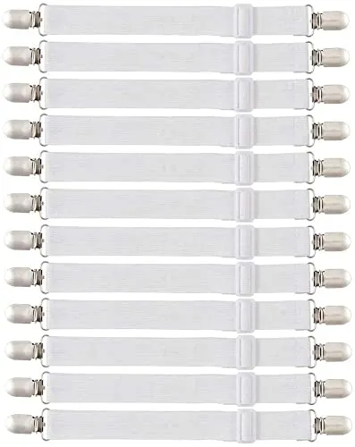 O-Kinee 12 Stück Verstellbare Bettlakenspanner, Elastische Bettlakenspanner Lakenspanner mit Metallclips matratzenspanner für Bettlaken, Matratze, Bügelbrett Oder Sofa