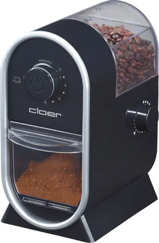 Cloer 7560 Kaffeemühle m.Scheibenmahlwerk - Kaffeemühle mit Scheibenmahlwerk für perfekten Kaffeegenuss, Mahlgrad von grob bis fein einstellbar und für bis zu 12 Tassen geeignet. Ideal für Kaffeeliebhaber!