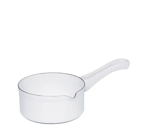 Riess Kasserolle Classic Weiss 14 cm - Kasserolle aus emailliertem Stahl, schnitt- und kratzfest, ideal für energiesparendes Kochen mit allen Herdarten, inkl. Induktion. Perfekt für kleinere Mengen und gesundes Kochen.