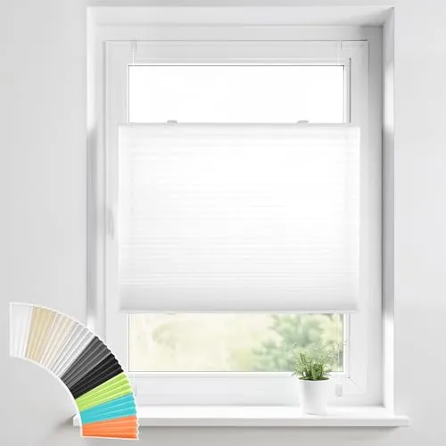 HOMEDEMO Plissee Klemmfix ohne Bohren Jalousien, Weiß 35x100cm (BxH), Plisseerollo Fensterrollo mit Klemmträger, Faltrollo Klemmrollo Sicht-und Sonnenschutz Rollos für Fenster & Tür