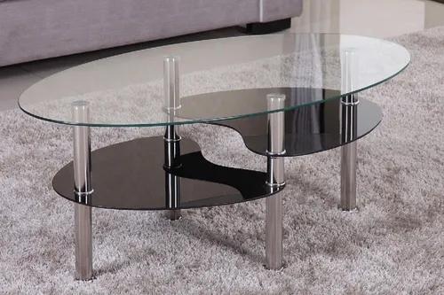 Moderner Couchtisch 98x55cm aus klarem Glas mit Ablagen in Schwarz - Tische & Stehtische – Eleganter Couchtisch mit zusätzlichem Stauraum, ideal für jedes Zimmer und ein modernes Wohnambiente.