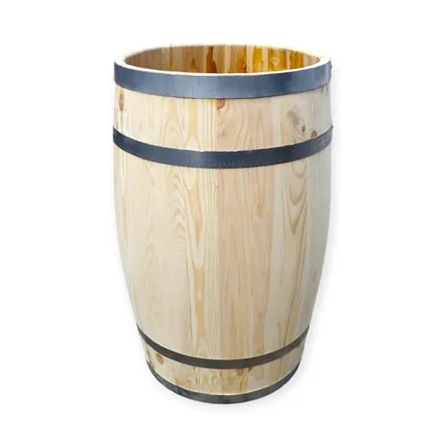 Holzfass Dekorativ ohne Deckel – Rustikales Regenfass oder Pflanzkübel aus Naturholz mit Metallreifen – Handgefertigt, wetterfest 160 Liter