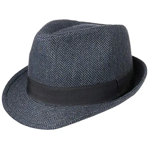 Lipodo Trilby Hut Herringbone Damen Herren Stoffhut Classic Ripsband Fischgratmuster Fedora Sommer Winter schwarz-blau S (55-56 cm)