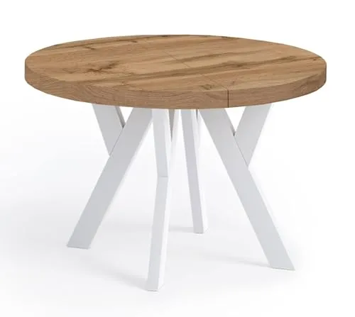 Dekori Möbel Runder Ausziehbarer Tisch Pero - Skandinavischer Loft-Stil - Esszimmertisch mit ausziehbarem Design und Holzbeinen, perfekt für flexible Essbereiche und gesellige Runden.
