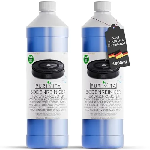 PURIVITA® Wischroboter Bodenreiniger Reinigungsmittel [2x1L] - Putzmittel für Saugroboter & Wischroboter - Reiniger Saugwischer - Waschsauger Reinigungsmittel - Staubsauger Roboter Reiniger Konzentrat