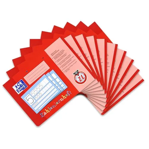 Oxford Zahlenlernheft A4, 10 Stück rot - Ideales Übungsheft für die 1. Klasse mit großen Rauten und Kästchen. Fördert das Schreiben von Zahlen von 0 bis 9. Robuster Umschlag, wasserabweisend und leicht abwischbar. Perfekt für den Matheunterricht!