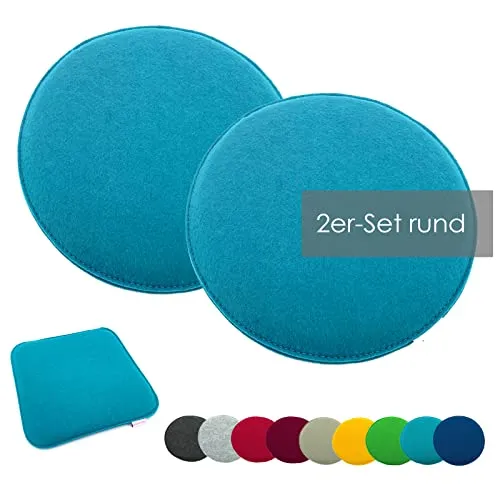 heimtexland ® 2er Pack Sitzkissen Filz Stuhlkissen Bodenkissen Polster Stuhlauflage Indoor Outdoor Kissen rund Typ631 Filzkissen Aqua 35x35 cm 2 Stück