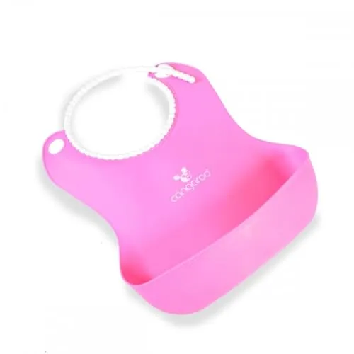 Cangaroo Babylatz Am-Am, Silikon, Tasche für Essensreste, Verschluss verstellbar rosa