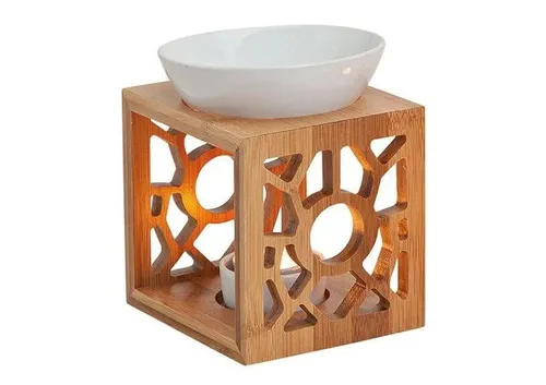 Duftlampe aus Bambus und Keramik, Duftstövchen, Aromalampe, 12 x 10 x 14 cm