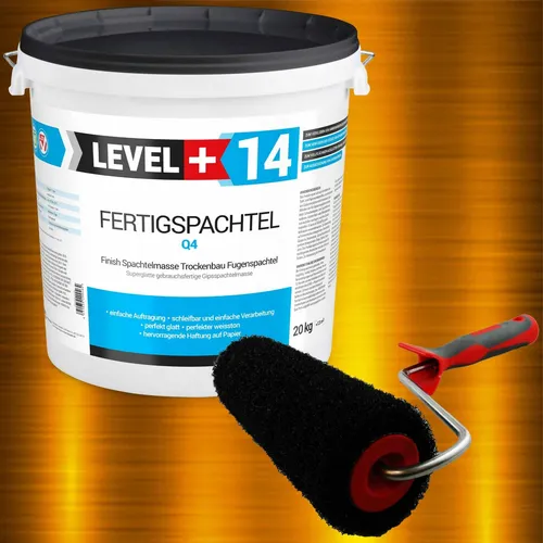 LEVEL+SET209 Glätt-Set 20kg mit Profi Glättwalze 250mm - Spachtelmasse für ca. 13m², leicht aufzutragen und schleifbar. Ideal für Innenbereiche wie Wände und Trockenbau. Perfekt für Profis und Heimwerker!