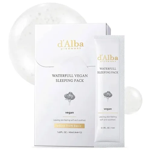D'Alba Waterfull Vegan Sleeping Pack (12 Stk.) - Sonstige Gesichtspflegeartikel mit intensiv feuchtigkeitsspendender Wirkung für empfindliche Haut, angereichert mit Premium-Weißen Trüffeln und Hyaluronic Acid-8 für optimale Elastizität.