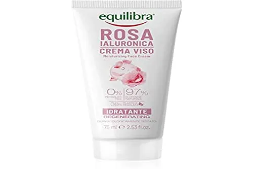 Equilibra Gesichtscreme mit Rose, feuchtigkeitsspendende Gesichtscreme mit Damaszener-Rosen-Extrakt und Hyaluronsäure, feuchtigkeitsspendend, schnell einziehend, fettet nicht, 75 ml